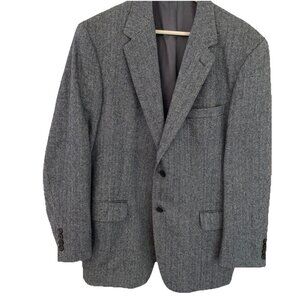 Chereskin Sport Coat Blazer Mens 44R Black Herringbone Tweed Camel Hair Blend